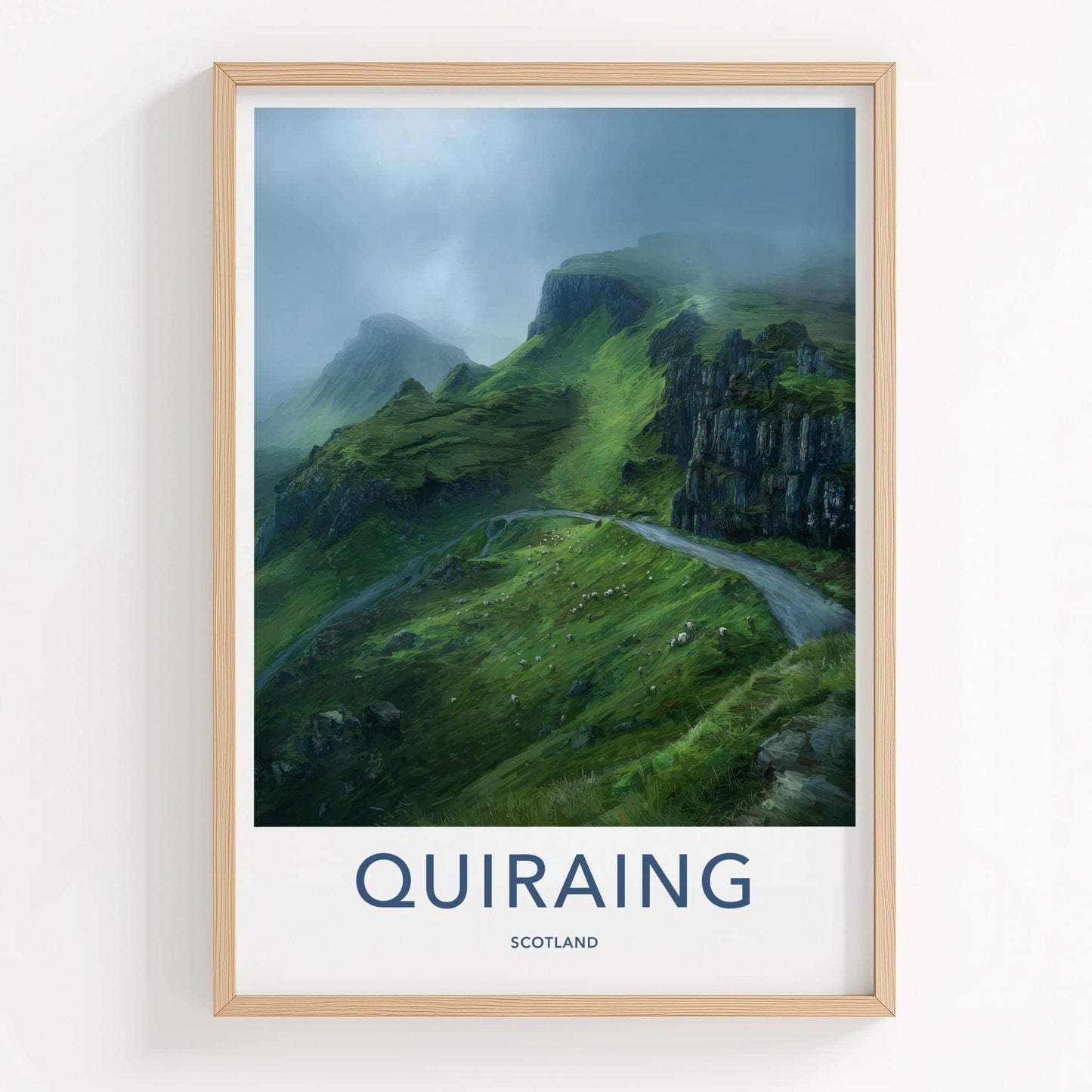 Quiraing Poster - Scotland Travel Art - Misty Green Mountain Home Decor