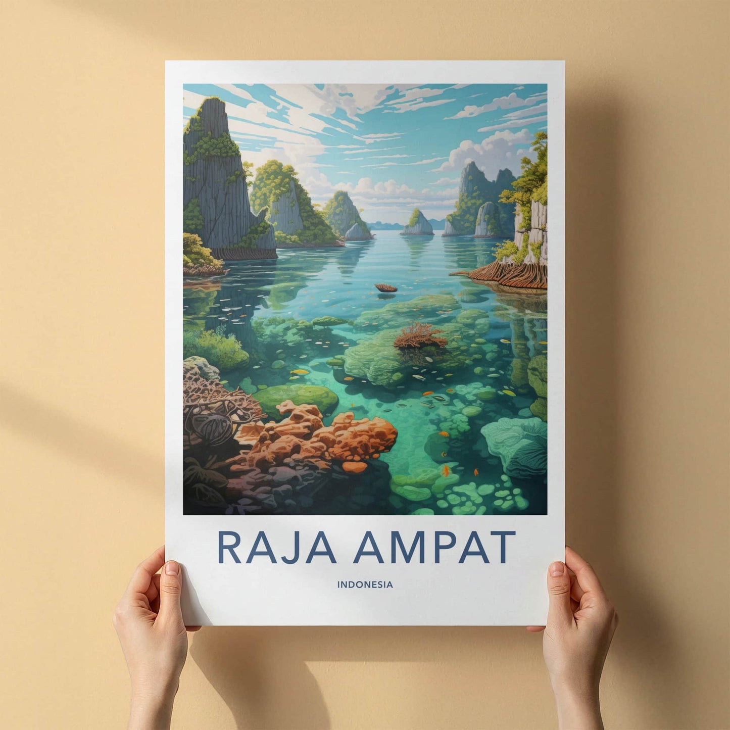 Raja Ampat Poster - Indonesia Travel Art - Clear Water Reef Home Decor