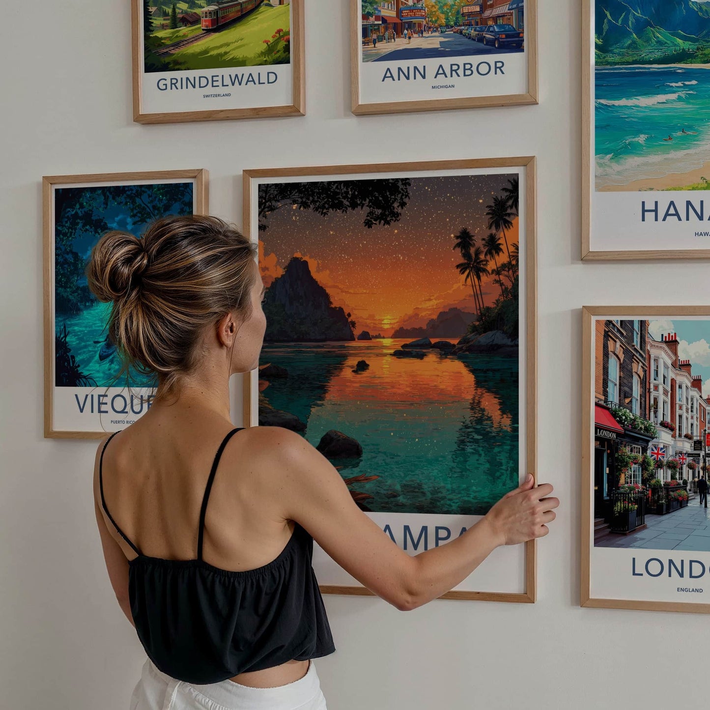 Raja Ampat Poster - Indonesia Travel Art - Fiery Sunset Palms Home Art
