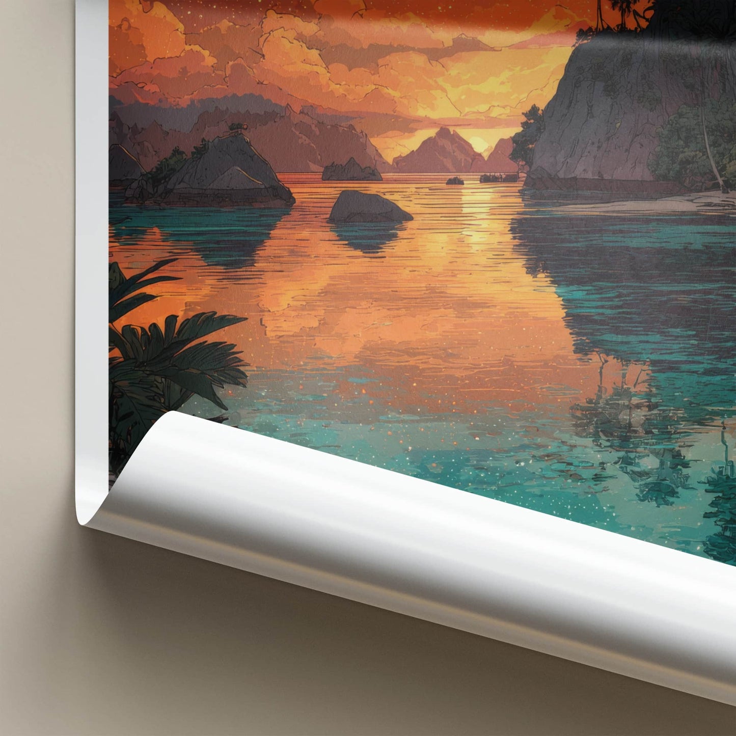 Raja Ampat Poster - Indonesia Travel Art - Fiery Sunset Skies Home Decor