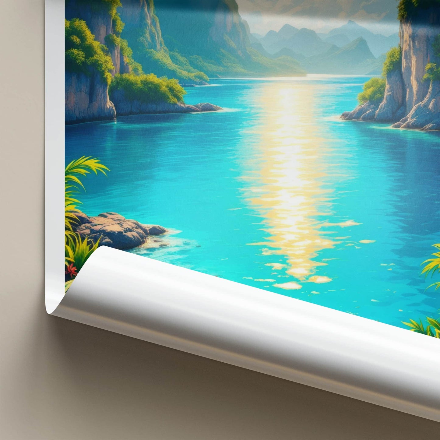 Raja Ampat Poster - Indonesia Travel Art - Sunny Ocean Cliffs Home Decor