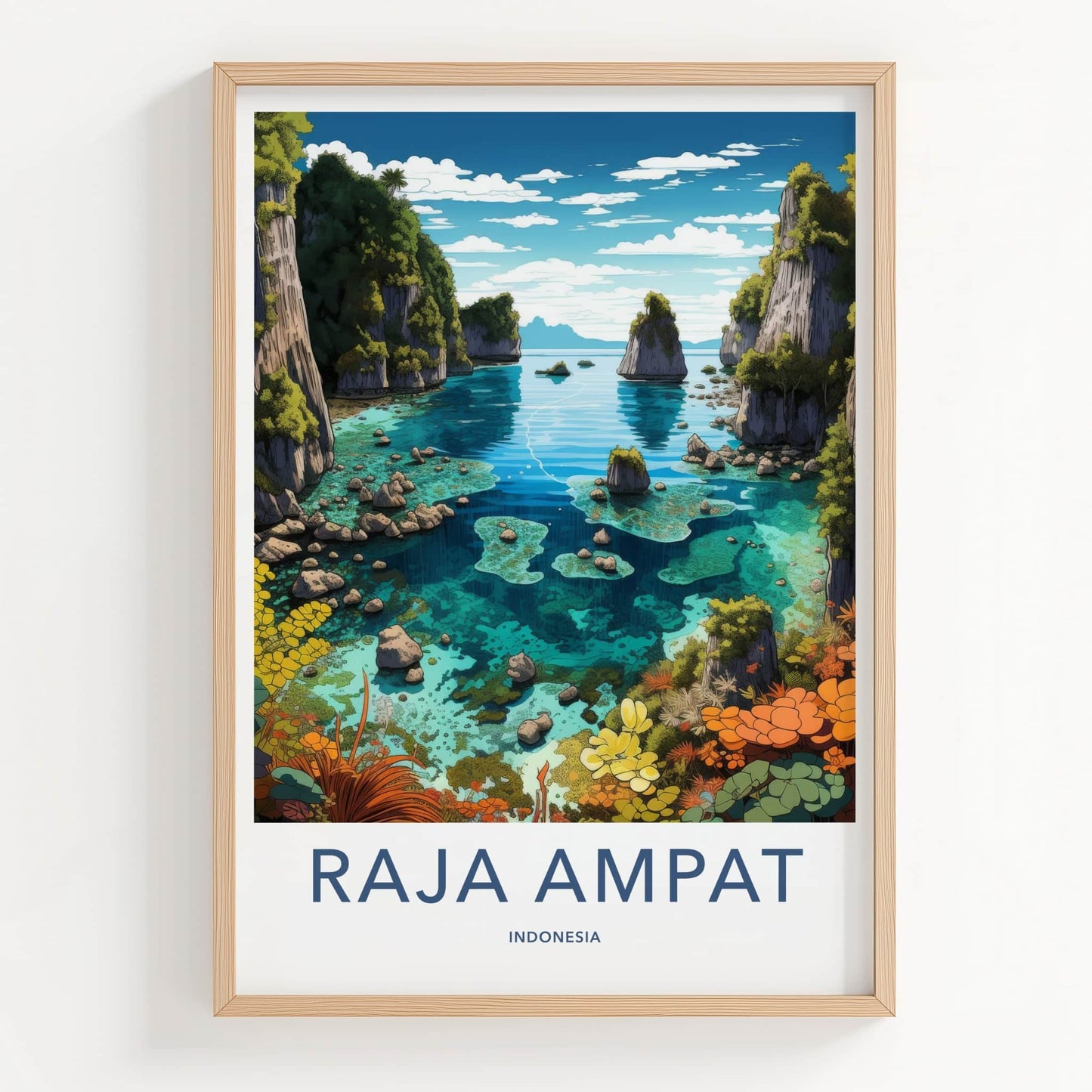 Raja Ampat Poster - Indonesia Travel Art - Tropical Coral Karsts Home Decor
