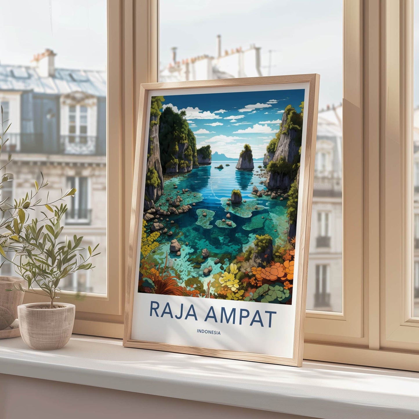 Raja Ampat Poster - Indonesia Travel Art - Tropical Coral Karsts Home Decor