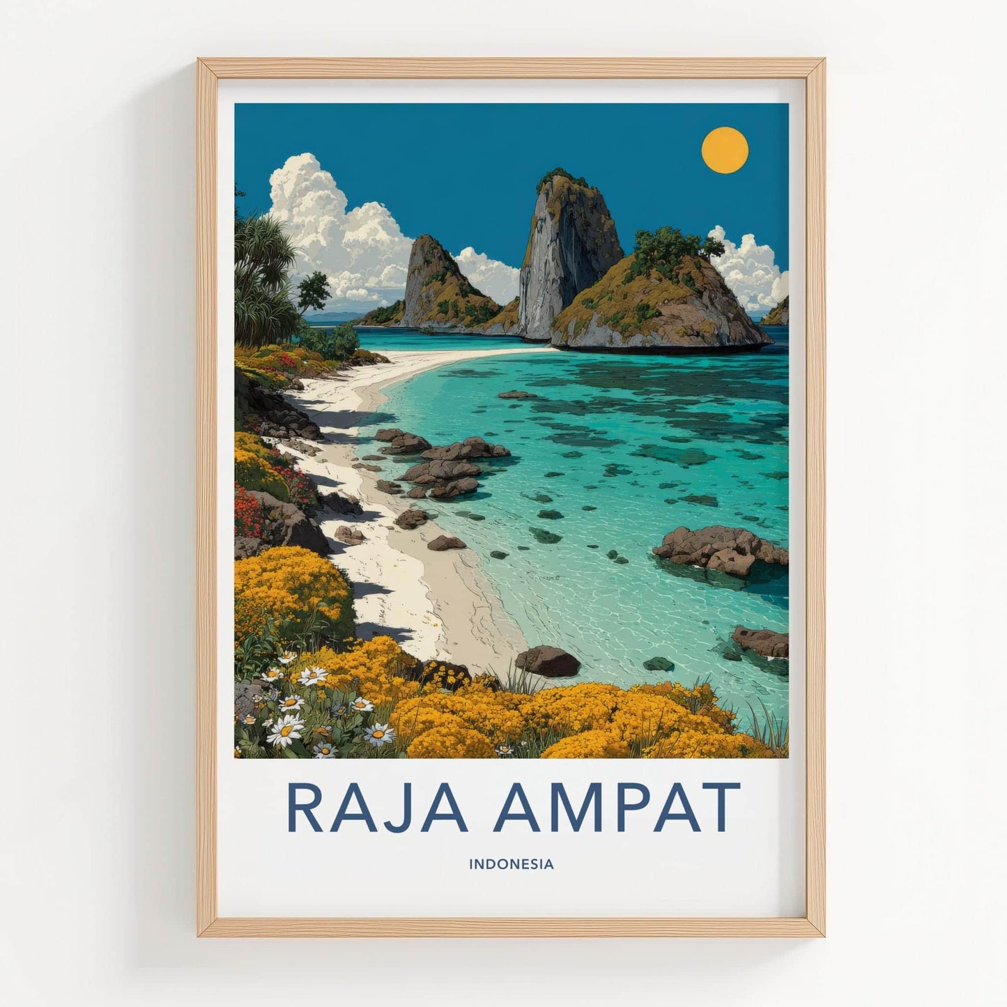 Raja Ampat Poster - Indonesia Travel Art - Turquoise Beach Islands Home Decor