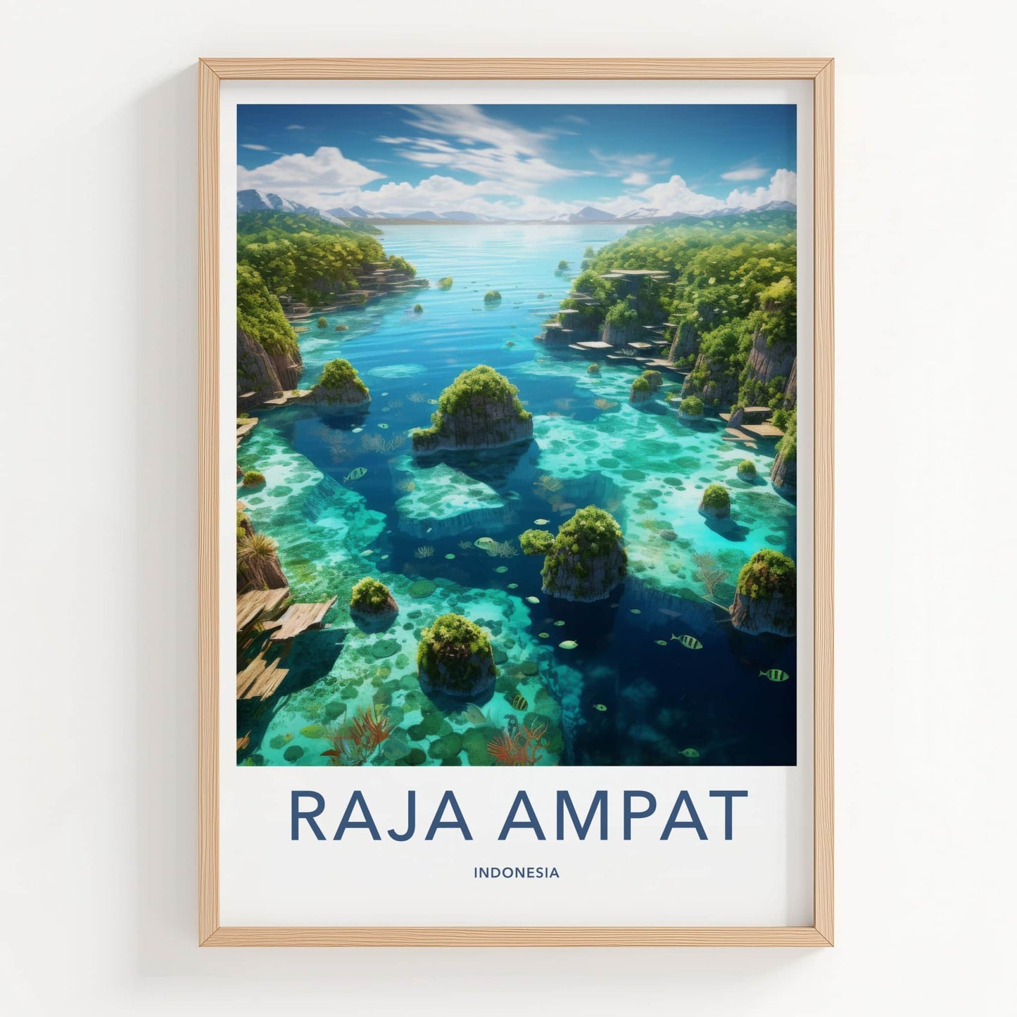 Raja Ampat Poster - Indonesia Travel Art - Turquoise Water Islands Home Decor
