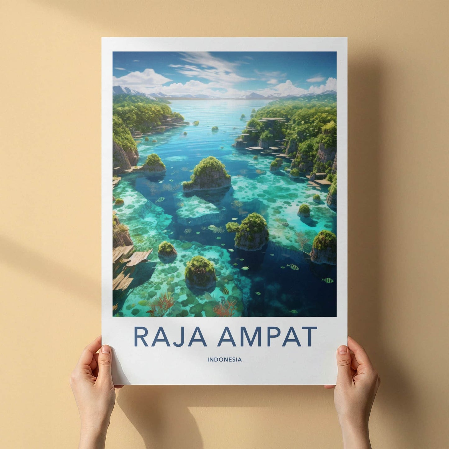 Raja Ampat Poster - Indonesia Travel Art - Turquoise Water Islands Home Decor