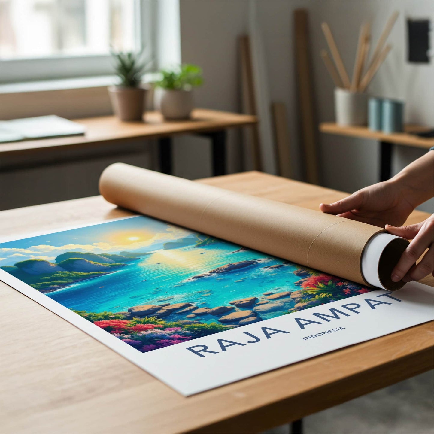 Raja Ampat Poster - Indonesia Travel Art - Vibrant Tropical Bay Home Decor