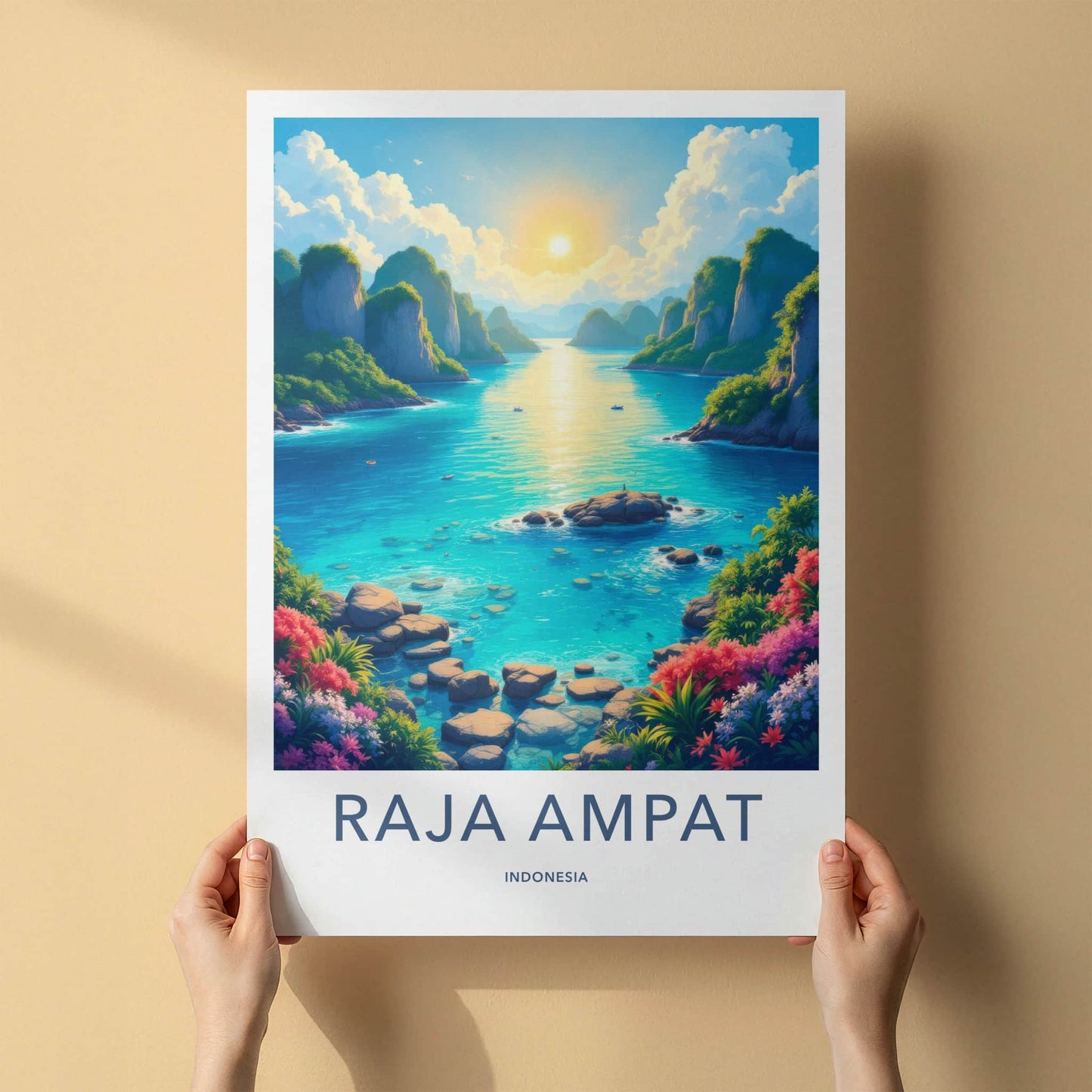 Raja Ampat Poster - Indonesia Travel Art - Vibrant Tropical Bay Home Decor