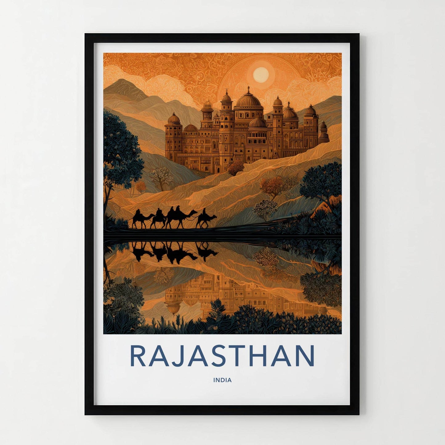 Rajasthan Poster - India Travel Art - Rajasthan Desert Palace Framed Decor