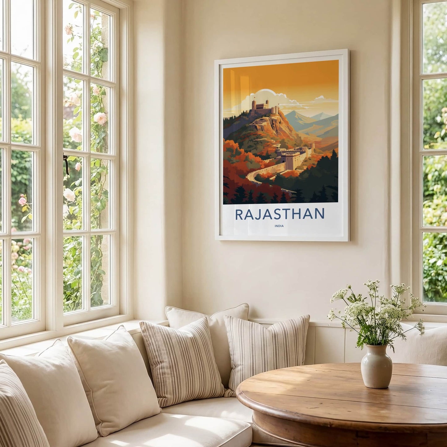 Rajasthan Poster - India Travel Art - Rajasthan Hilltop Fort Sunset Home Decor