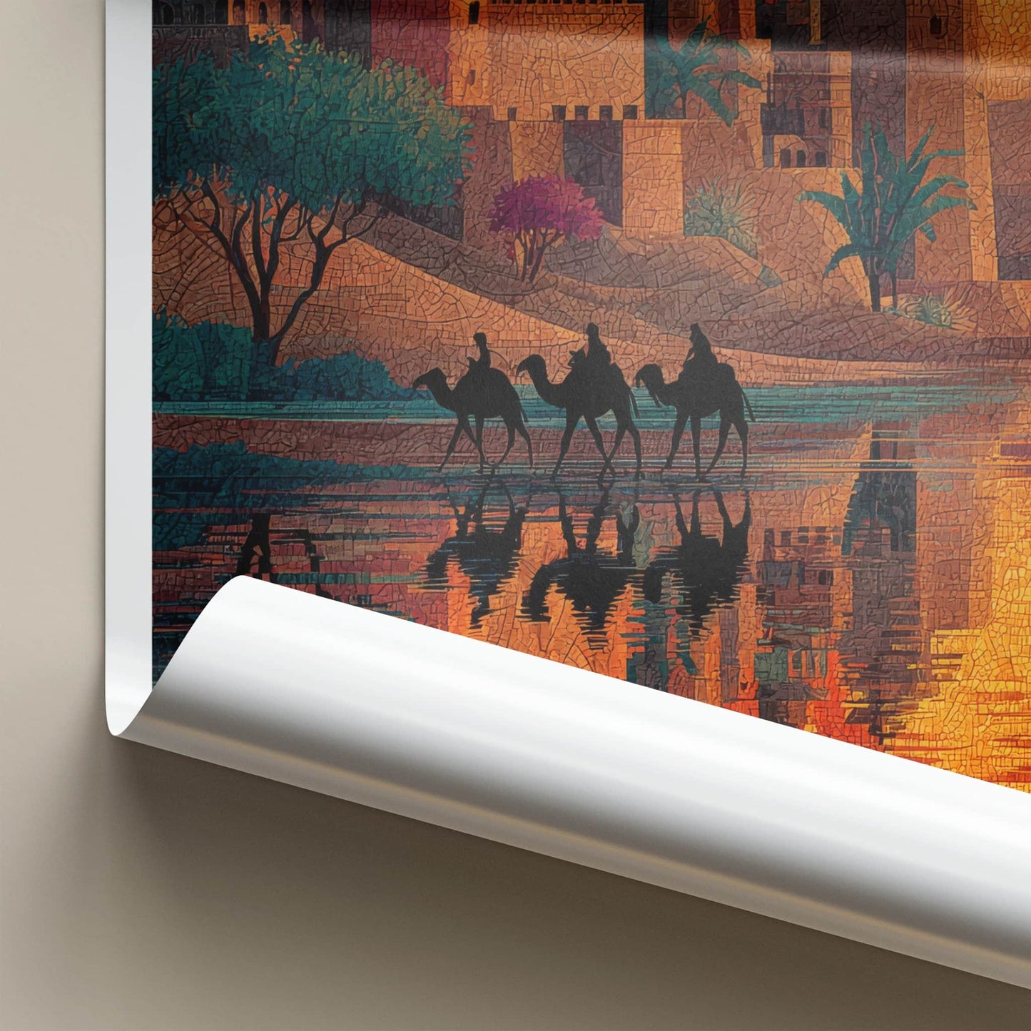 Rajasthan Poster - India Travel Art - Rajasthan Sunset Camels Lounge Decor
