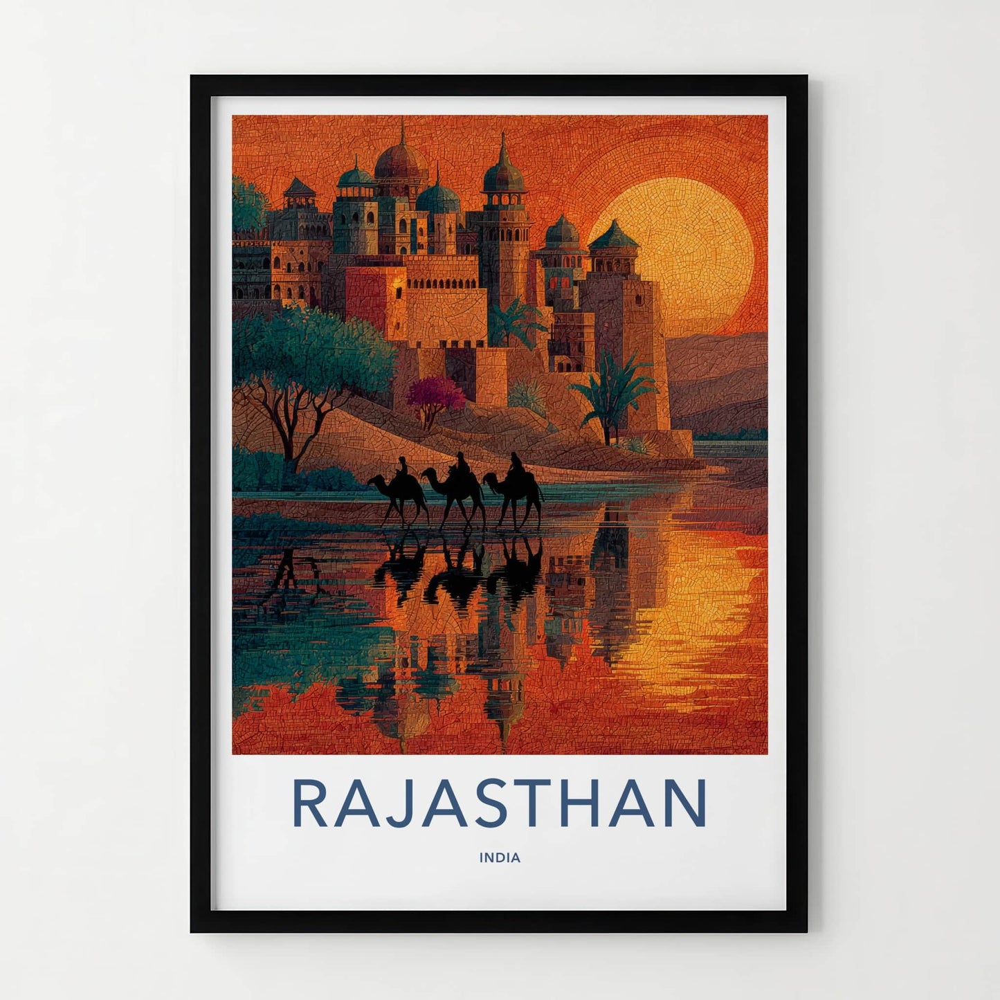 Rajasthan Poster - India Travel Art - Rajasthan Sunset Camels Lounge Decor
