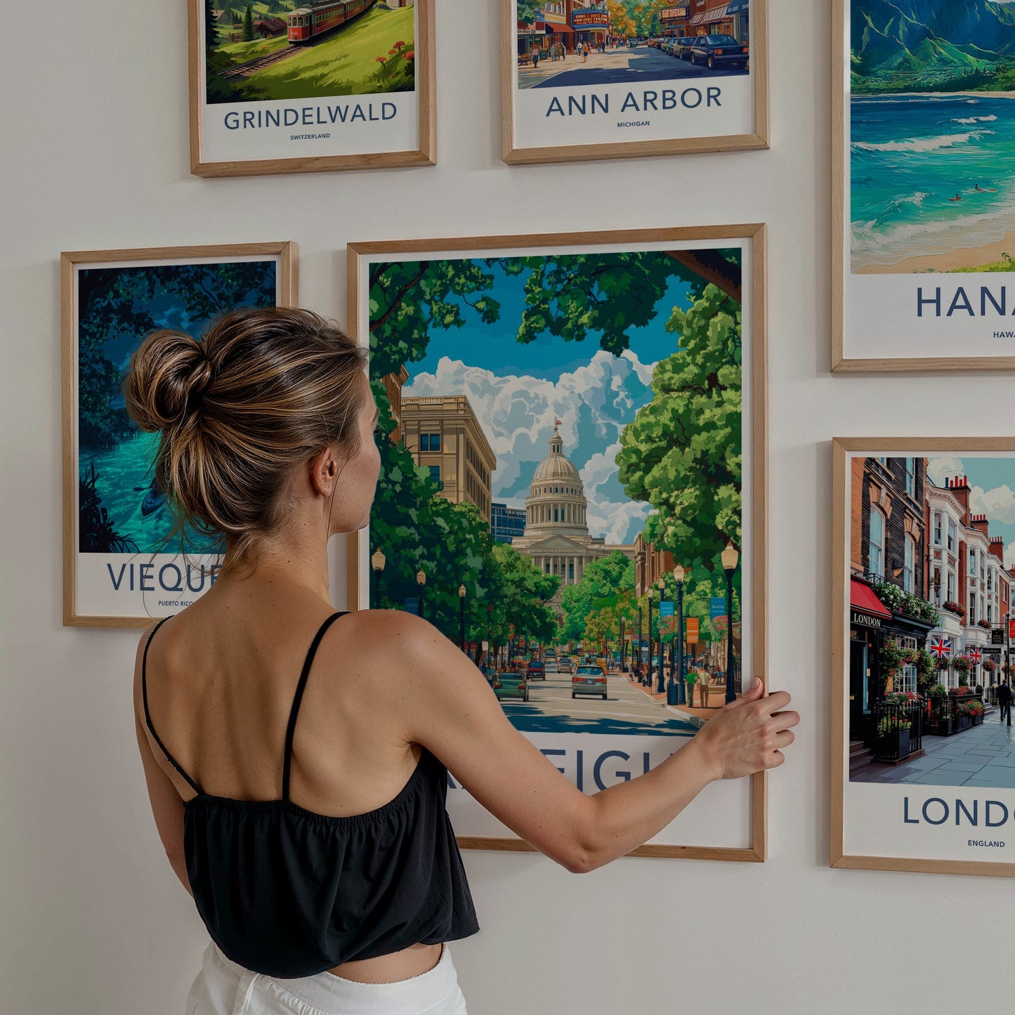 Raleigh Poster - North Carolina Art Print - Bustling Capitol Street Wall Decor