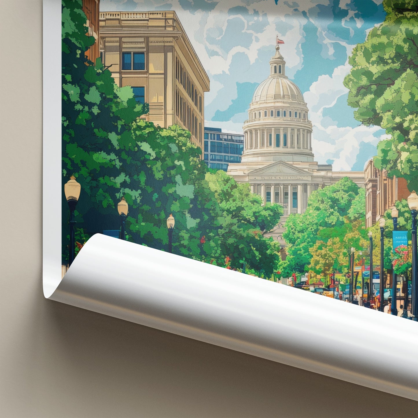 Raleigh Poster - North Carolina Art Print - Bustling Capitol Street Wall Decor