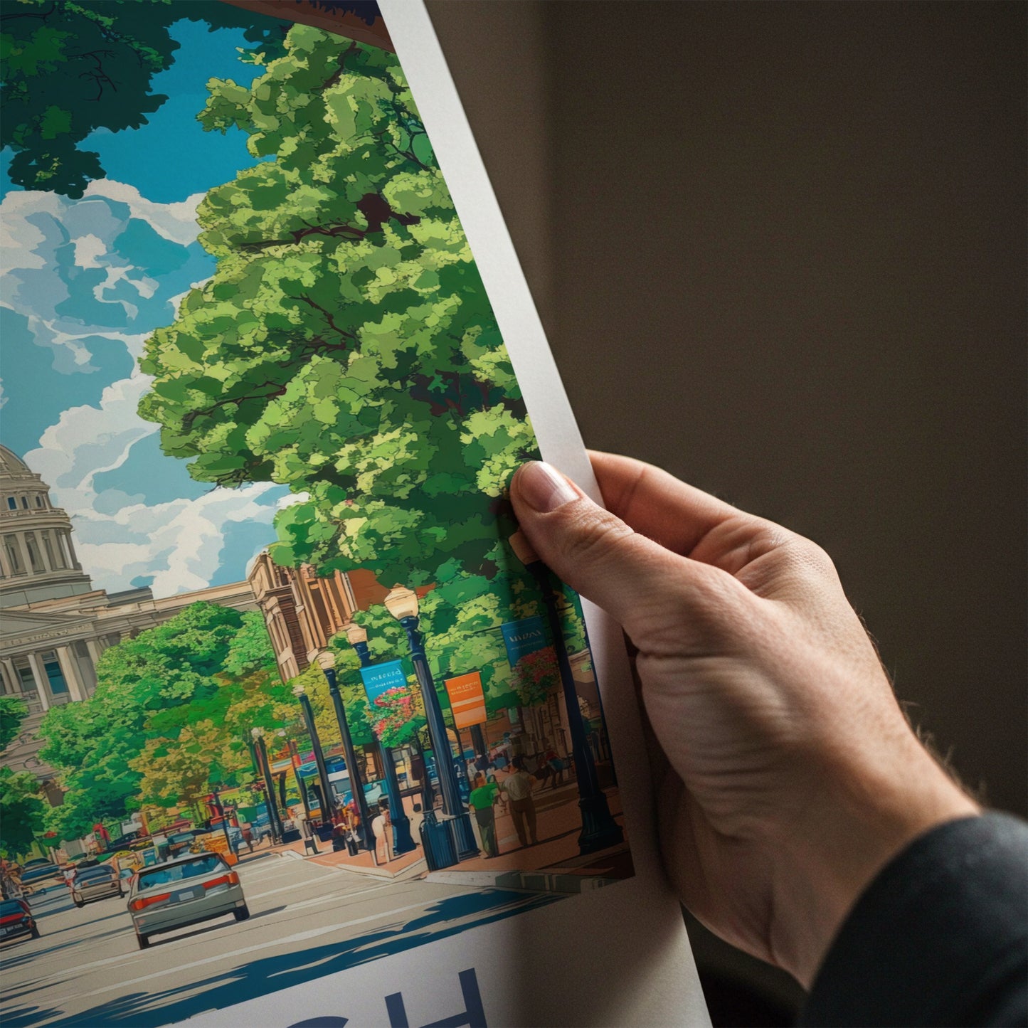 Raleigh Poster - North Carolina Art Print - Bustling Capitol Street Wall Decor