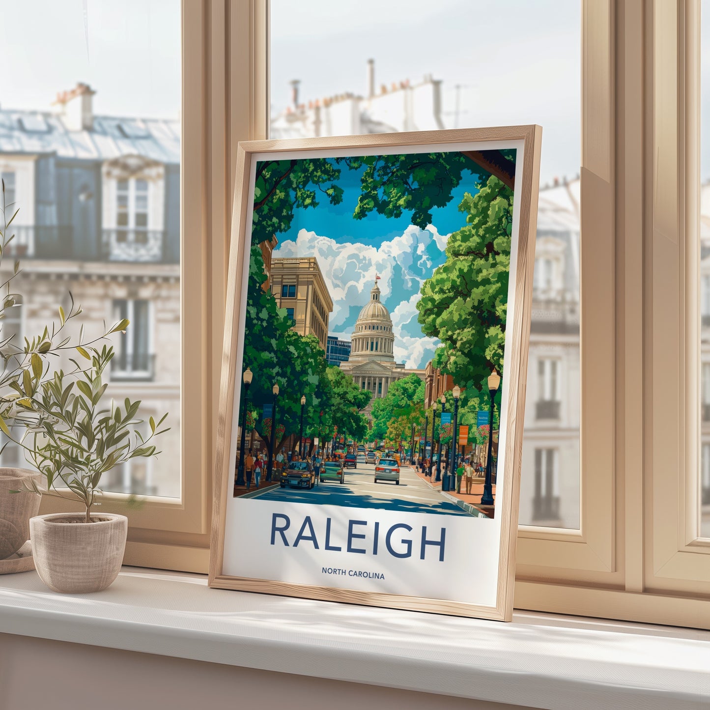 Raleigh Poster - North Carolina Art Print - Bustling Capitol Street Wall Decor