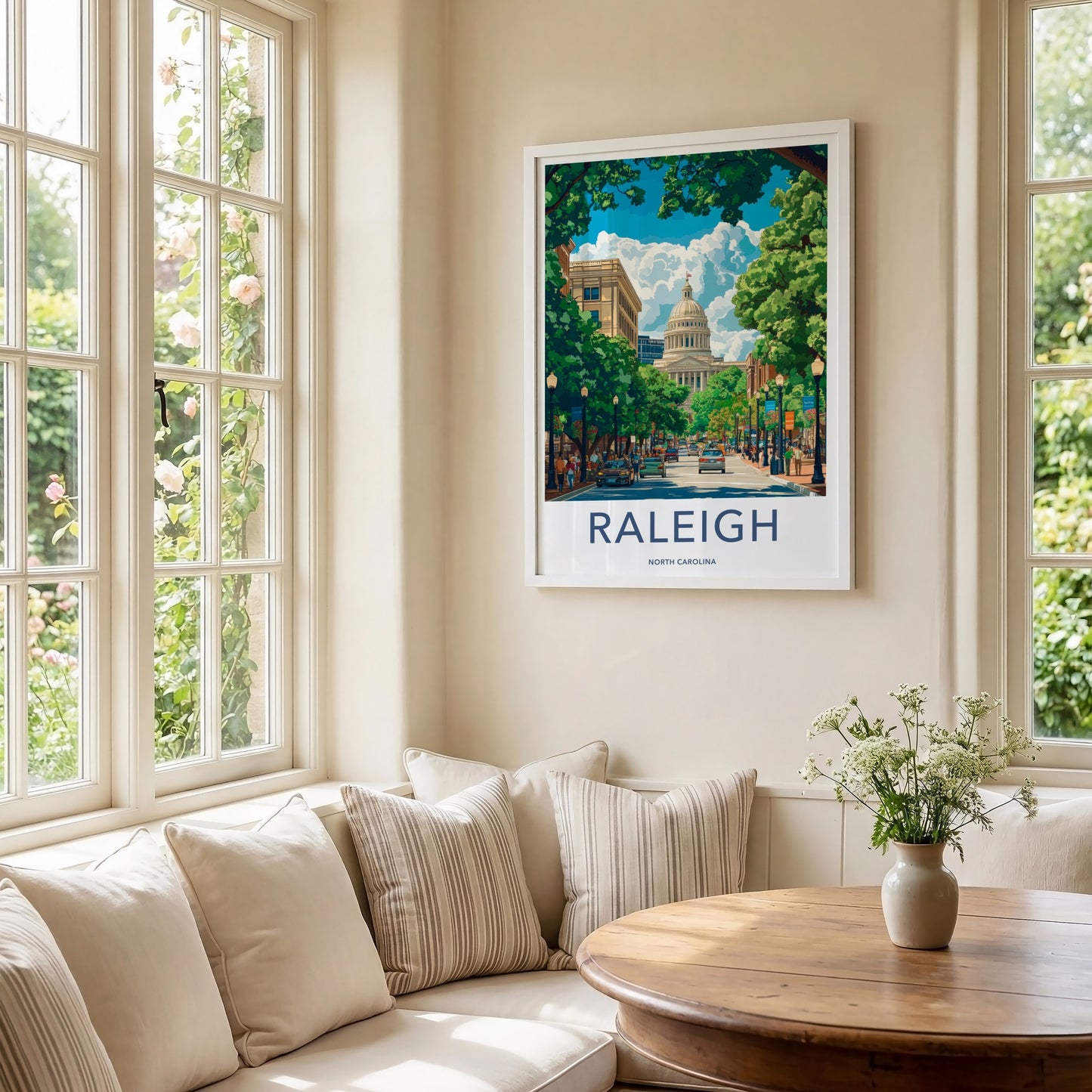 Raleigh Poster - North Carolina Art Print - Bustling Capitol Street Wall Decor