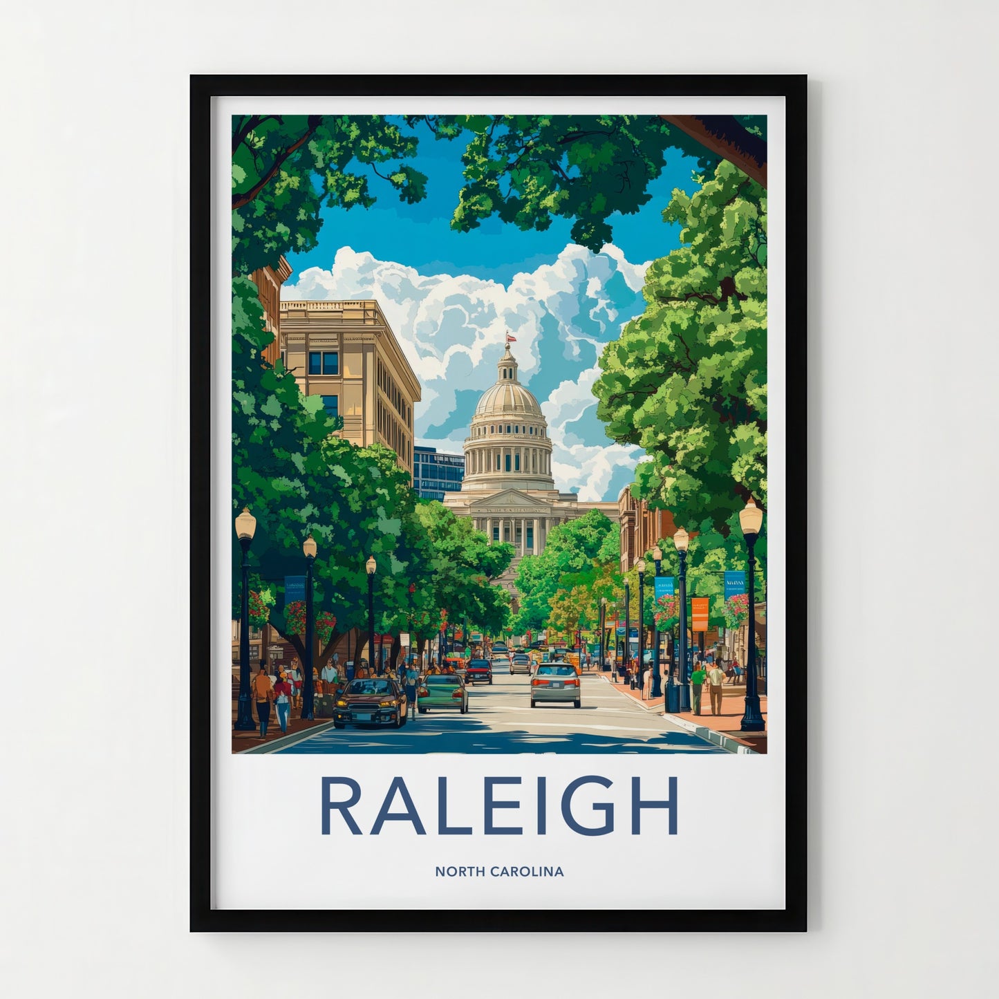 Raleigh Poster - North Carolina Art Print - Bustling Capitol Street Wall Decor