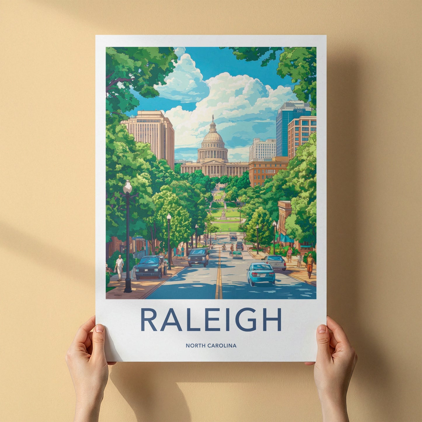 Raleigh Poster - North Carolina Travel Art - Lush Green Cityscape Home Decor