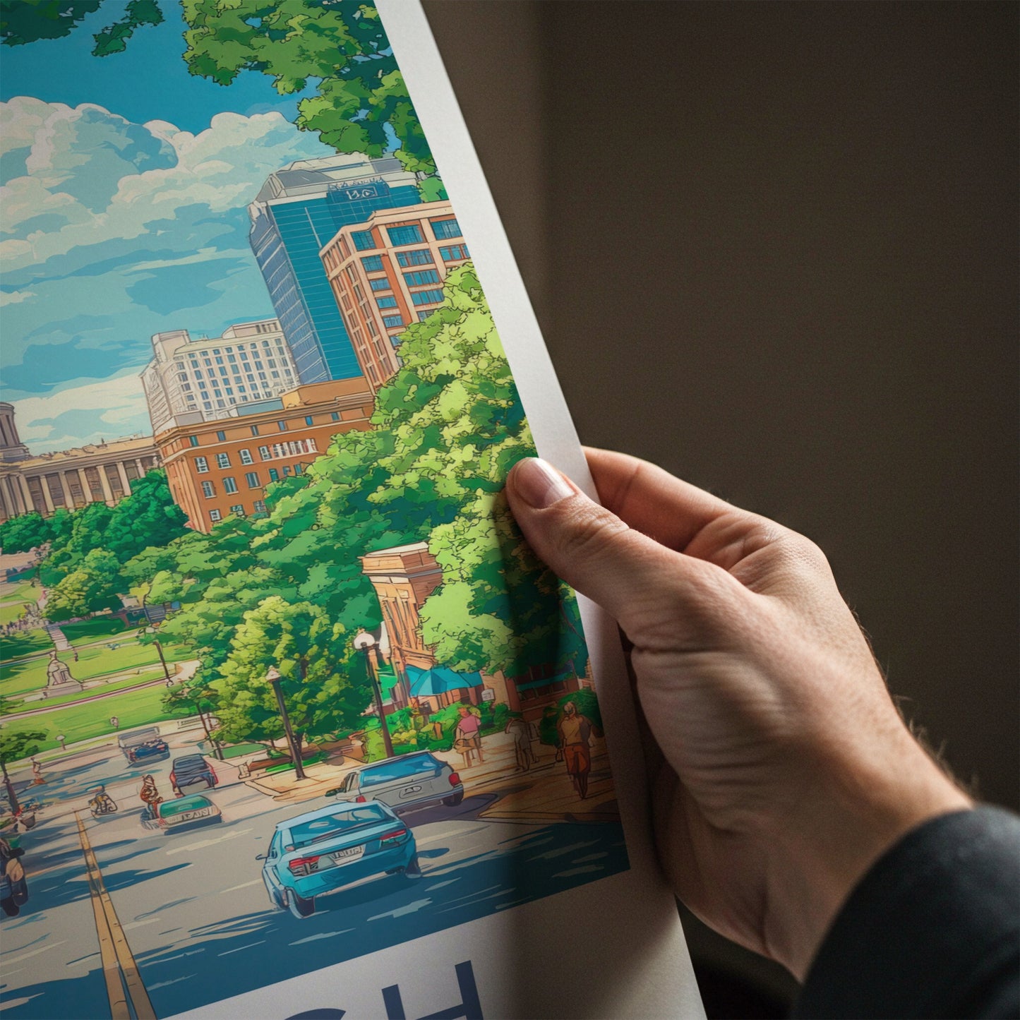 Raleigh Poster - North Carolina Travel Art - Lush Green Cityscape Home Decor
