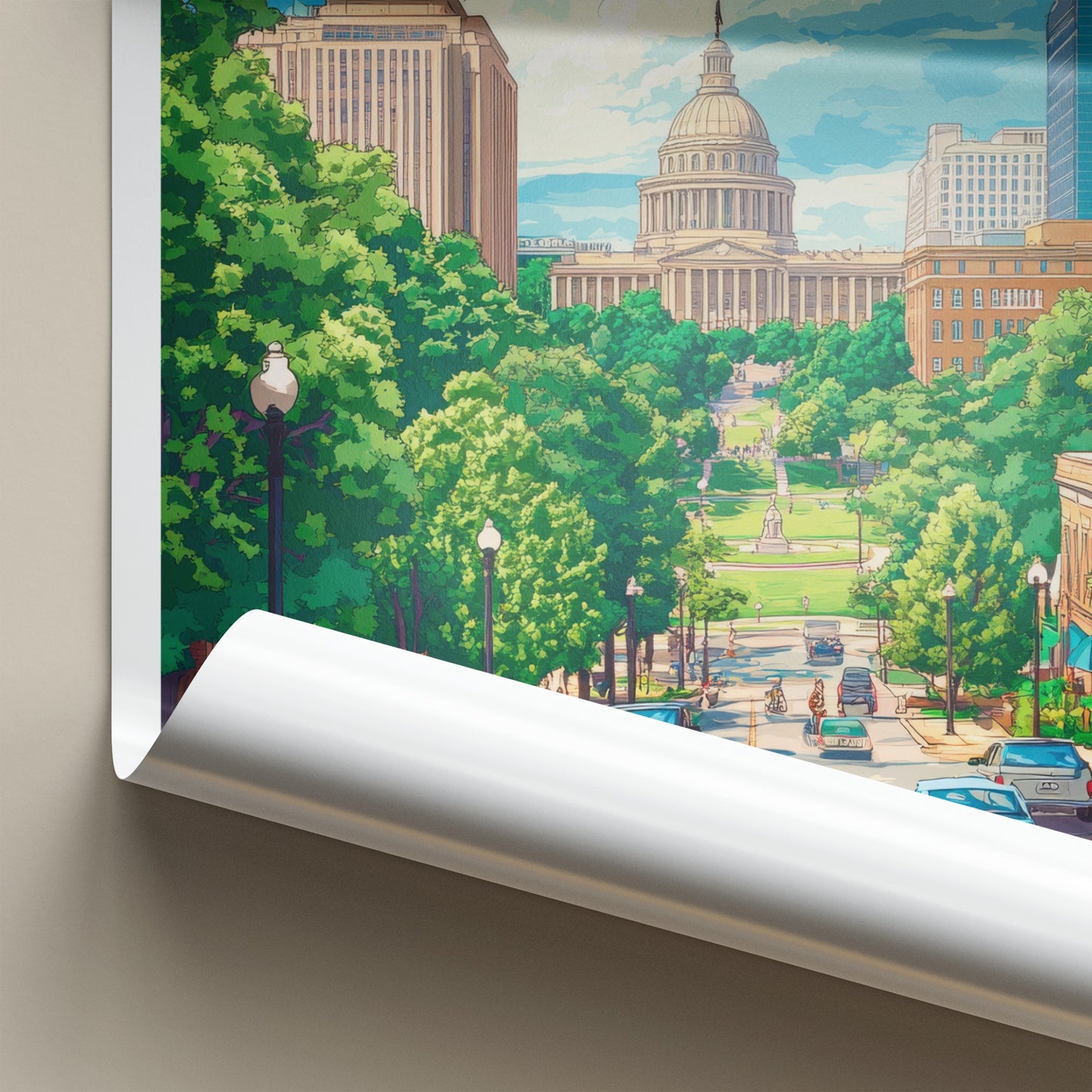 Raleigh Poster - North Carolina Travel Art - Lush Green Cityscape Home Decor