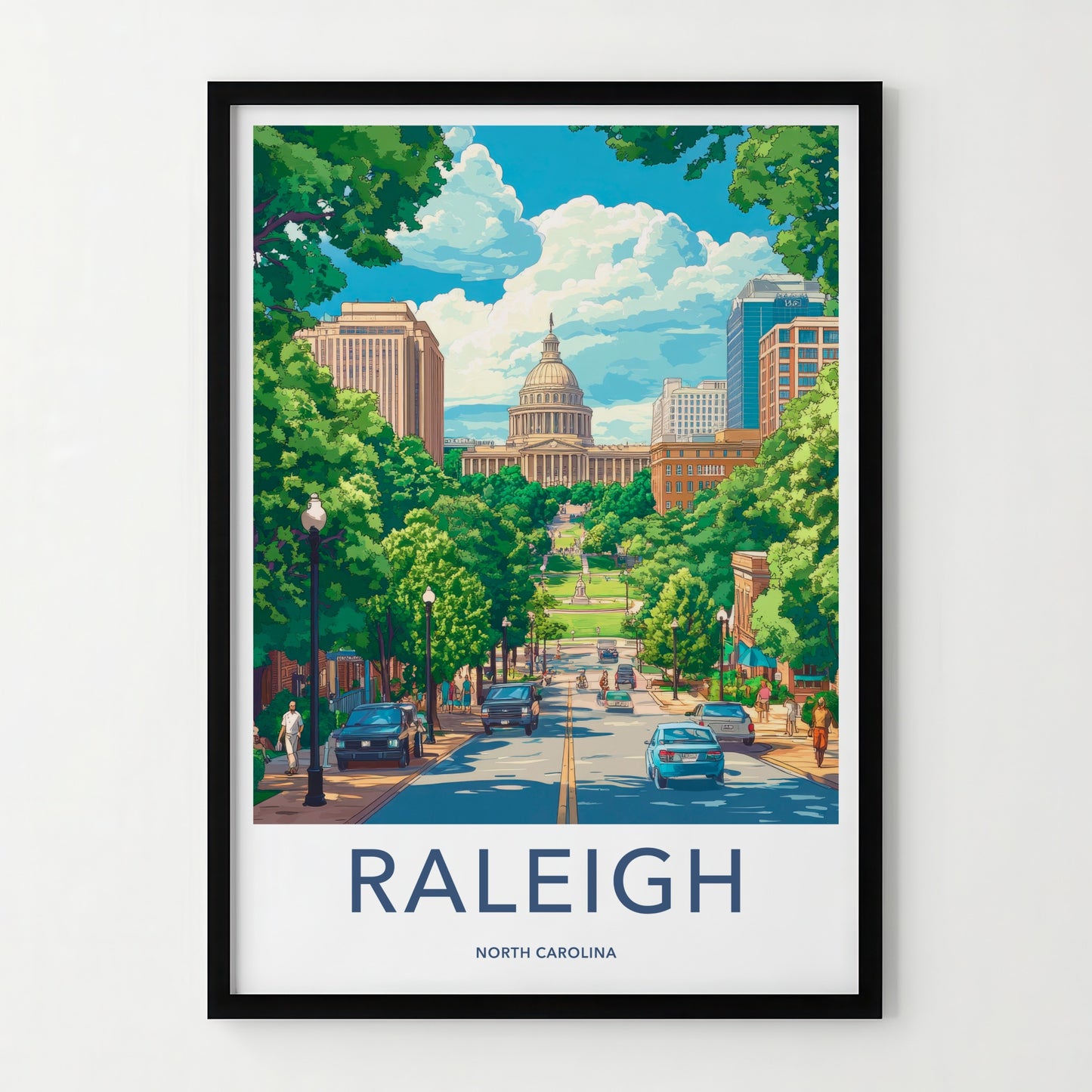 Raleigh Poster - North Carolina Travel Art - Lush Green Cityscape Home Decor