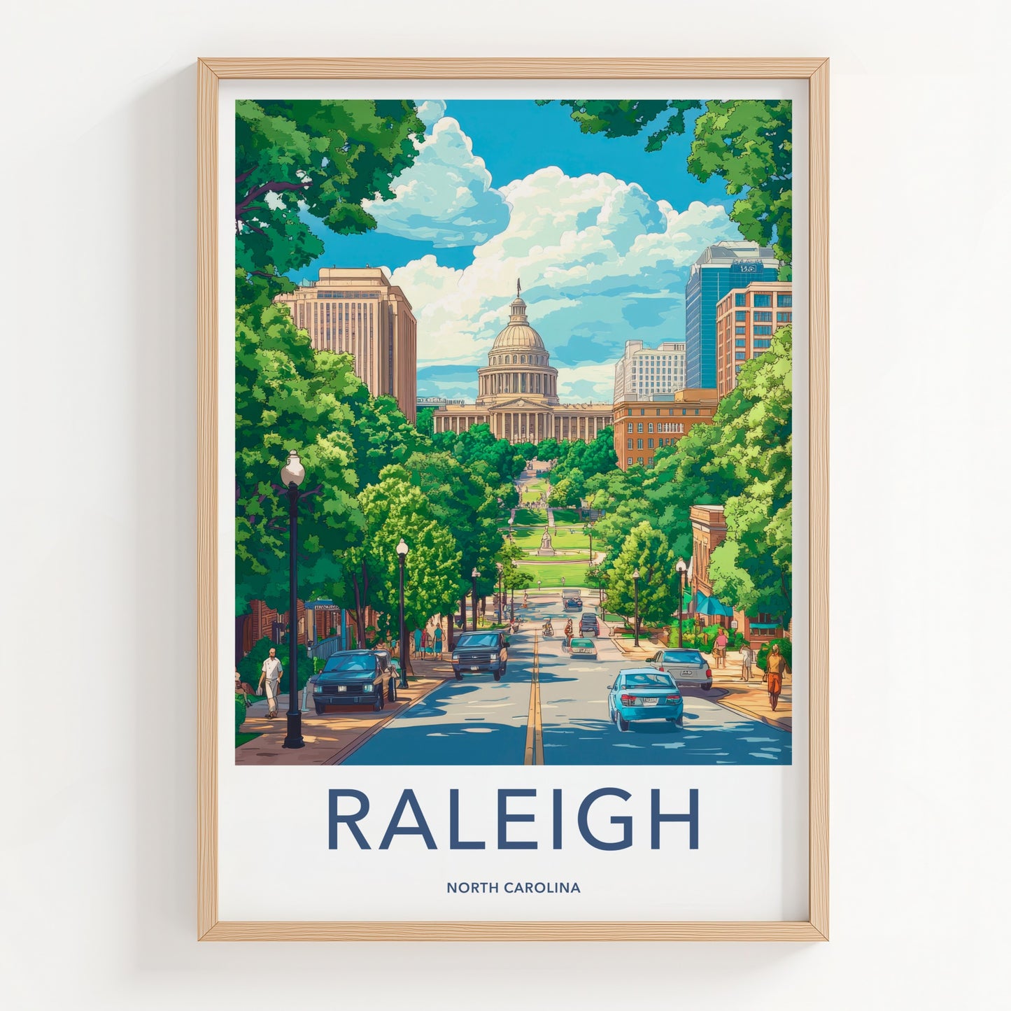 Raleigh Poster - North Carolina Travel Art - Lush Green Cityscape Home Decor