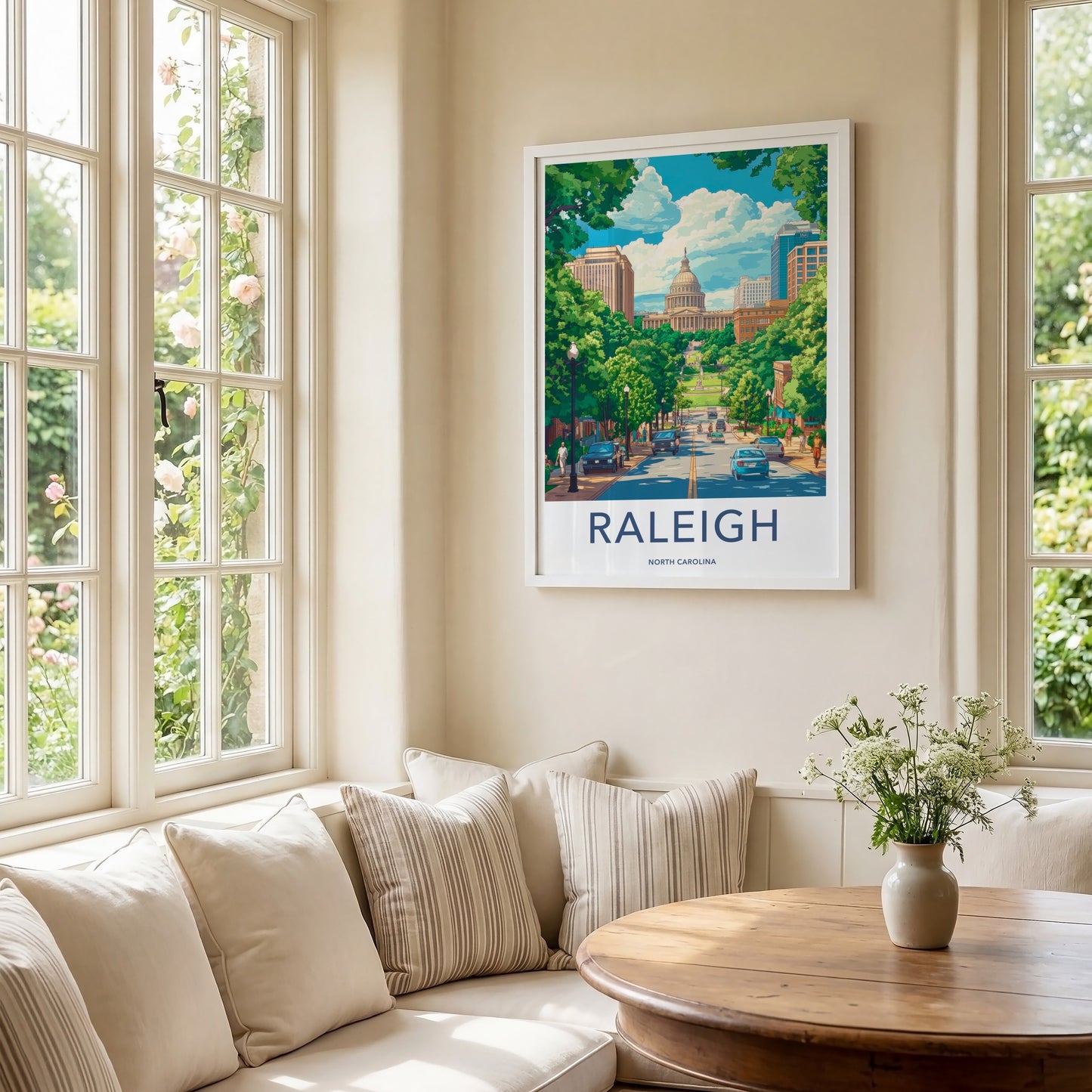 Raleigh Poster - North Carolina Travel Art - Lush Green Cityscape Home Decor