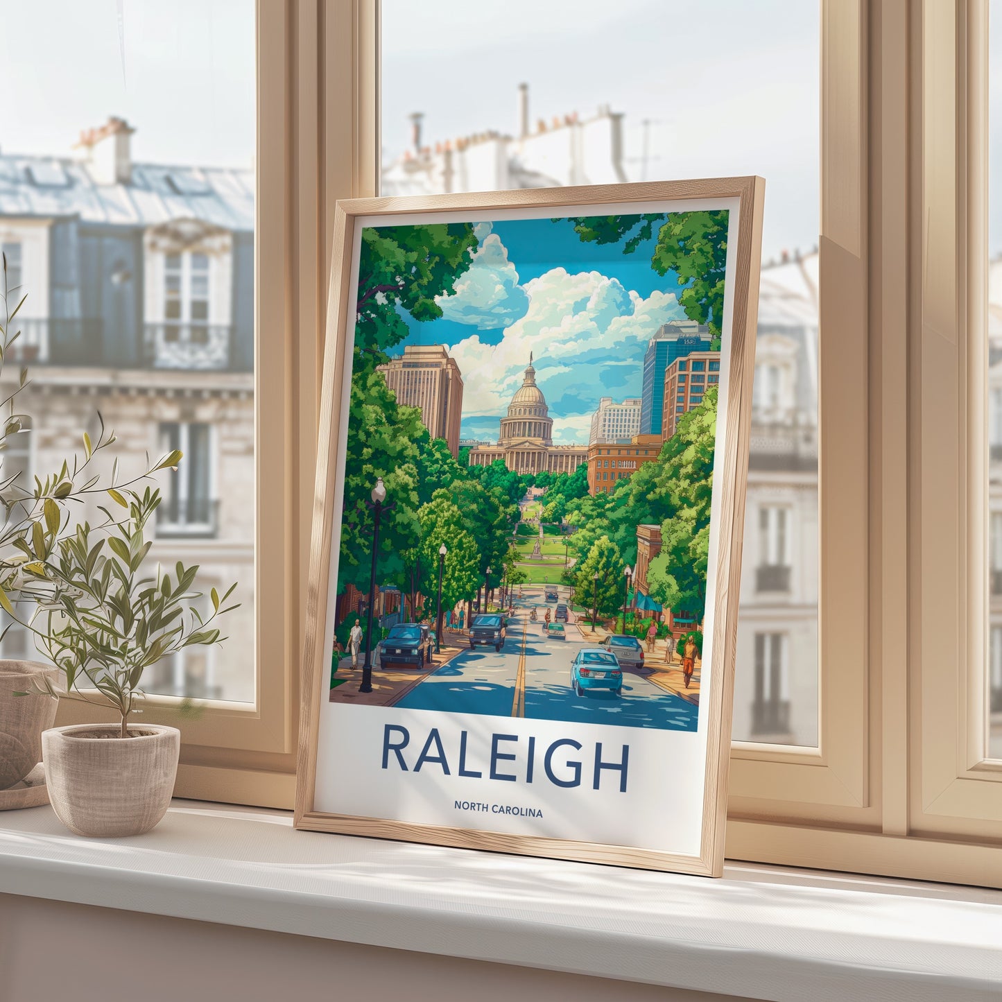 Raleigh Poster - North Carolina Travel Art - Lush Green Cityscape Home Decor