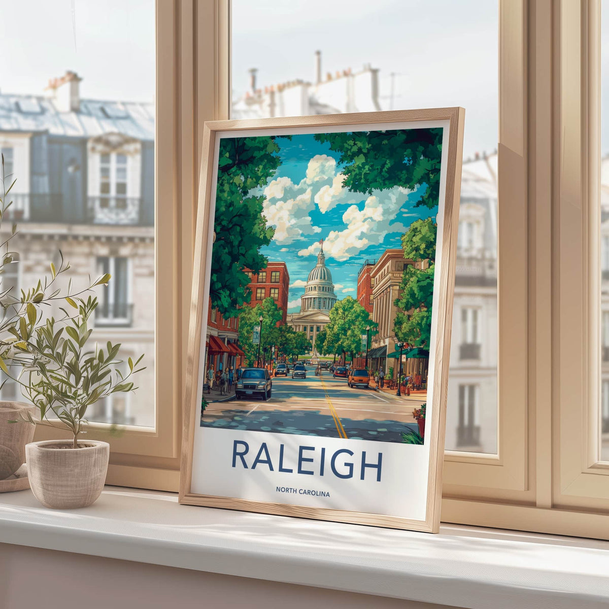Raleigh Poster - North Carolina Travel Art - Vibrant Capitol Cityscape Gift