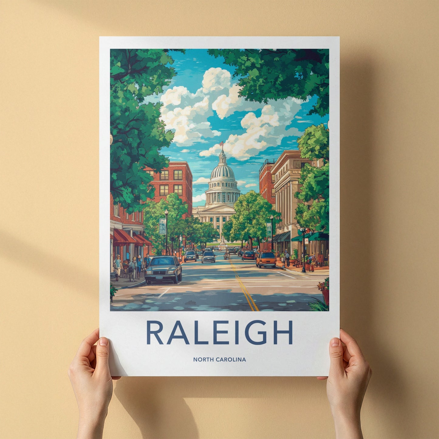 Raleigh Poster - North Carolina Travel Art - Vibrant Capitol Cityscape Gift