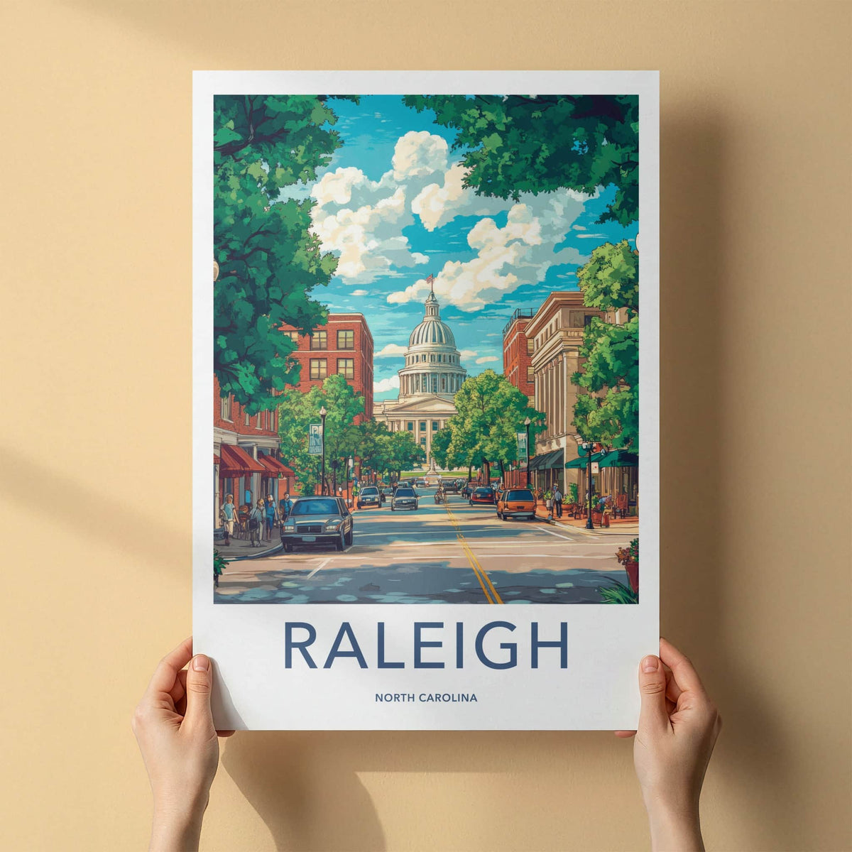 Raleigh Poster - North Carolina Travel Art - Vibrant Capitol Cityscape Gift