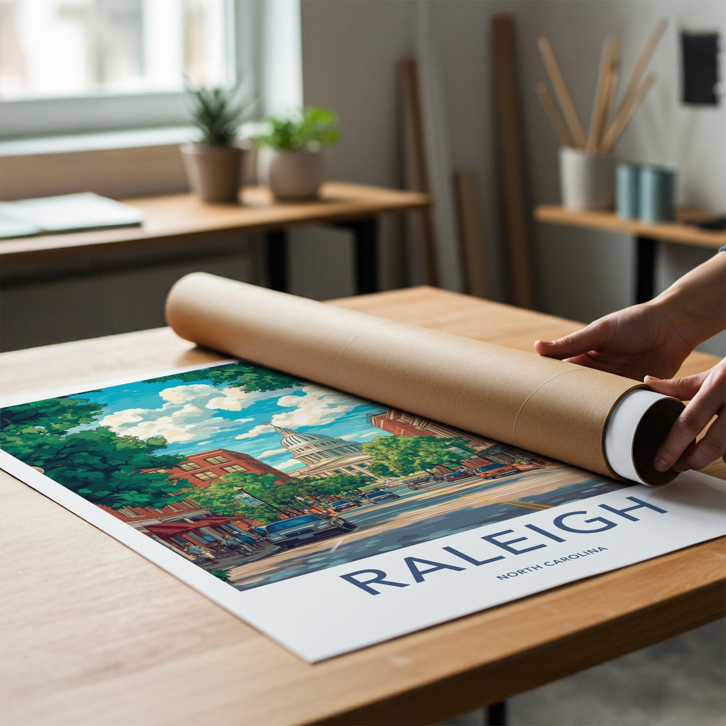 Raleigh Poster - North Carolina Travel Art - Vibrant Capitol Cityscape Gift