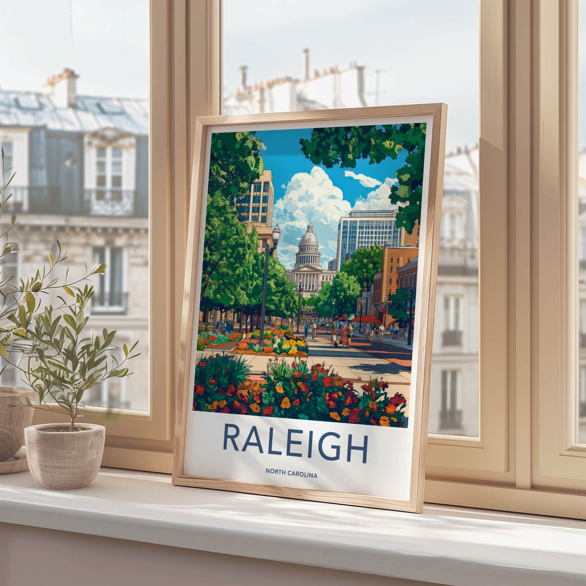 Raleigh Poster - North Carolina Wall Art - Capitol Building Flowers Wall Decor