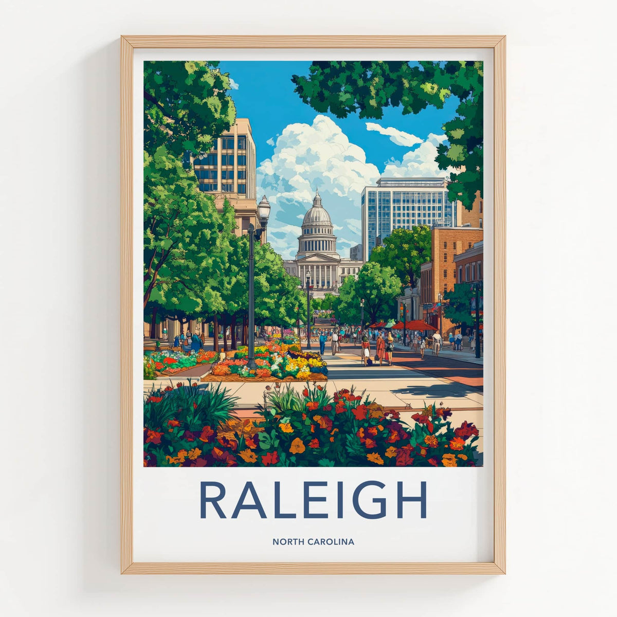 Raleigh Poster - North Carolina Wall Art - Capitol Building Flowers Wall Decor