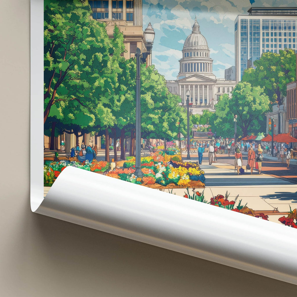 Raleigh Poster - North Carolina Wall Art - Capitol Building Flowers Wall Decor