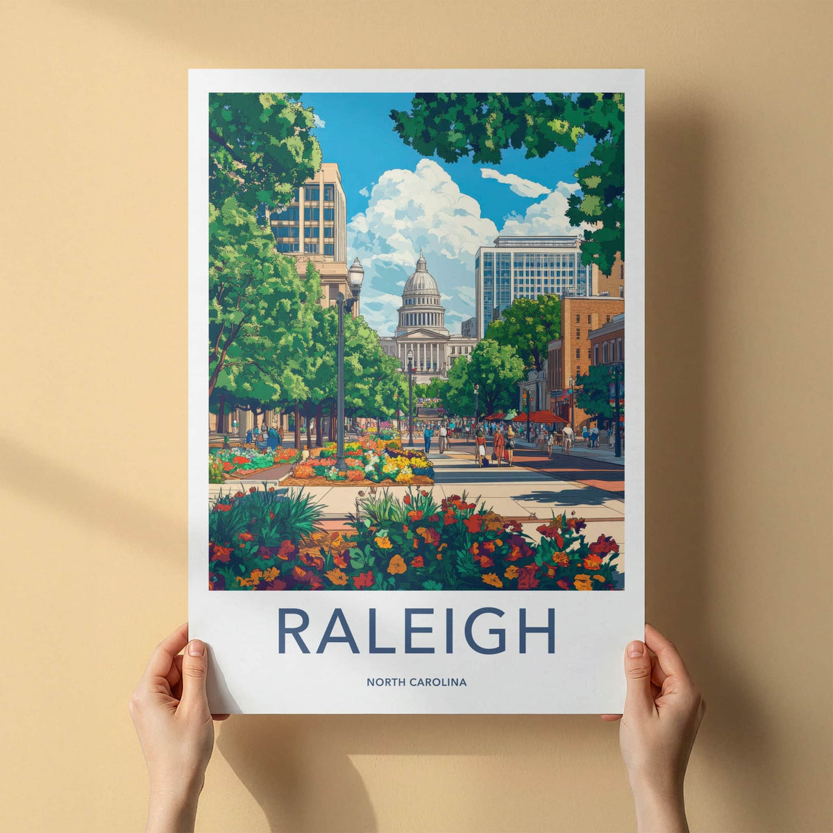 Raleigh Poster - North Carolina Wall Art - Capitol Building Flowers Wall Decor