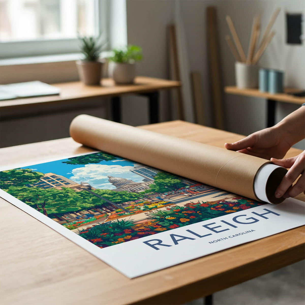 Raleigh Poster - North Carolina Wall Art - Capitol Building Flowers Wall Decor