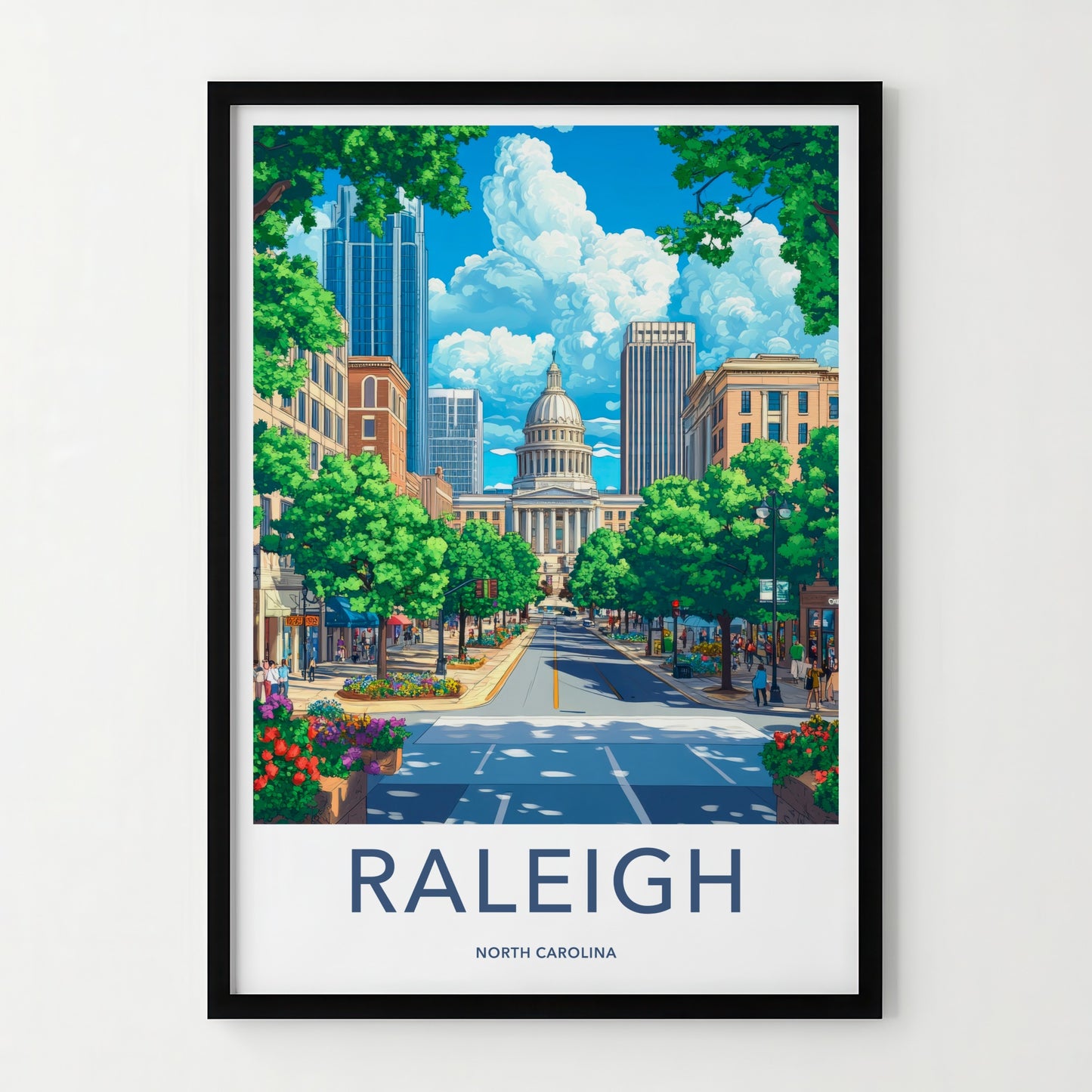 Raleigh Poster - North Carolina Wall Art - Vibrant City Street Home Decor