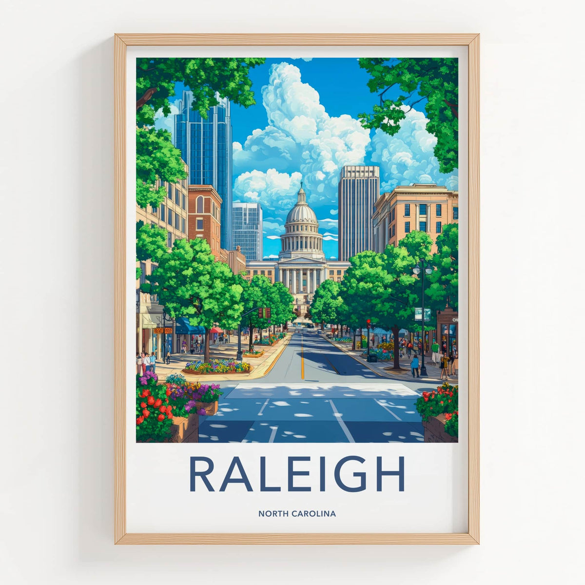 Raleigh Poster - North Carolina Wall Art - Vibrant City Street Home Decor