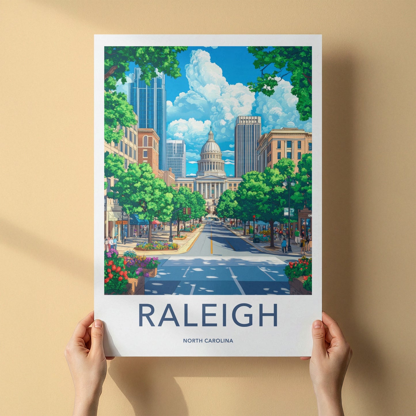 Raleigh Poster - North Carolina Wall Art - Vibrant City Street Home Decor