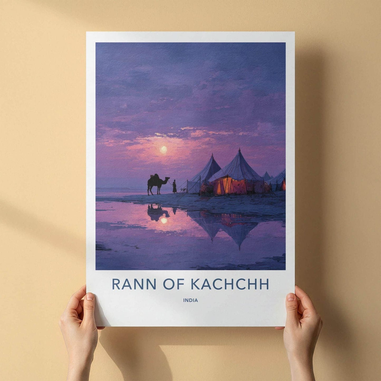 Rann Of Kachchh Poster - India Travel Art - Gujarat Twilight Camp Scene Home Decor