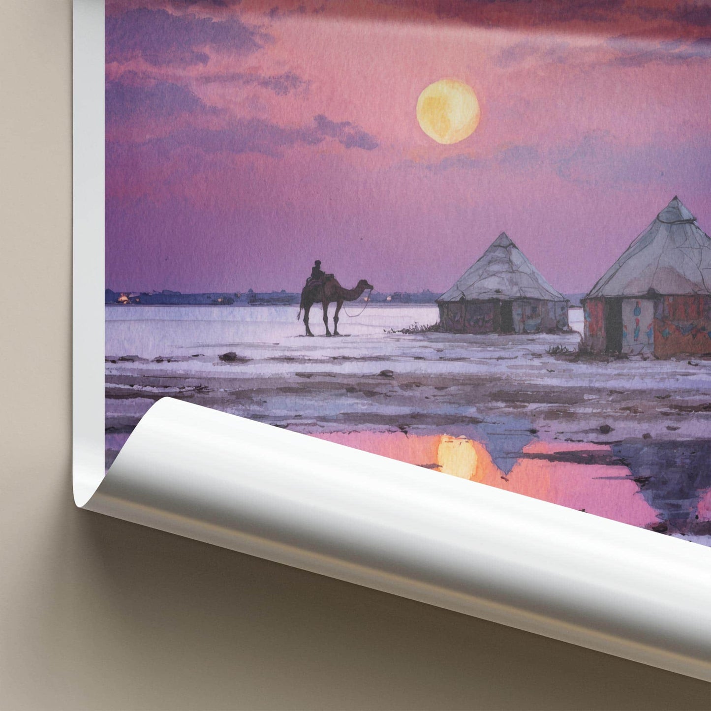 Rann of Kachchh Poster - India Wall Art - Gujarat Pink Moonrise Reflection Gift