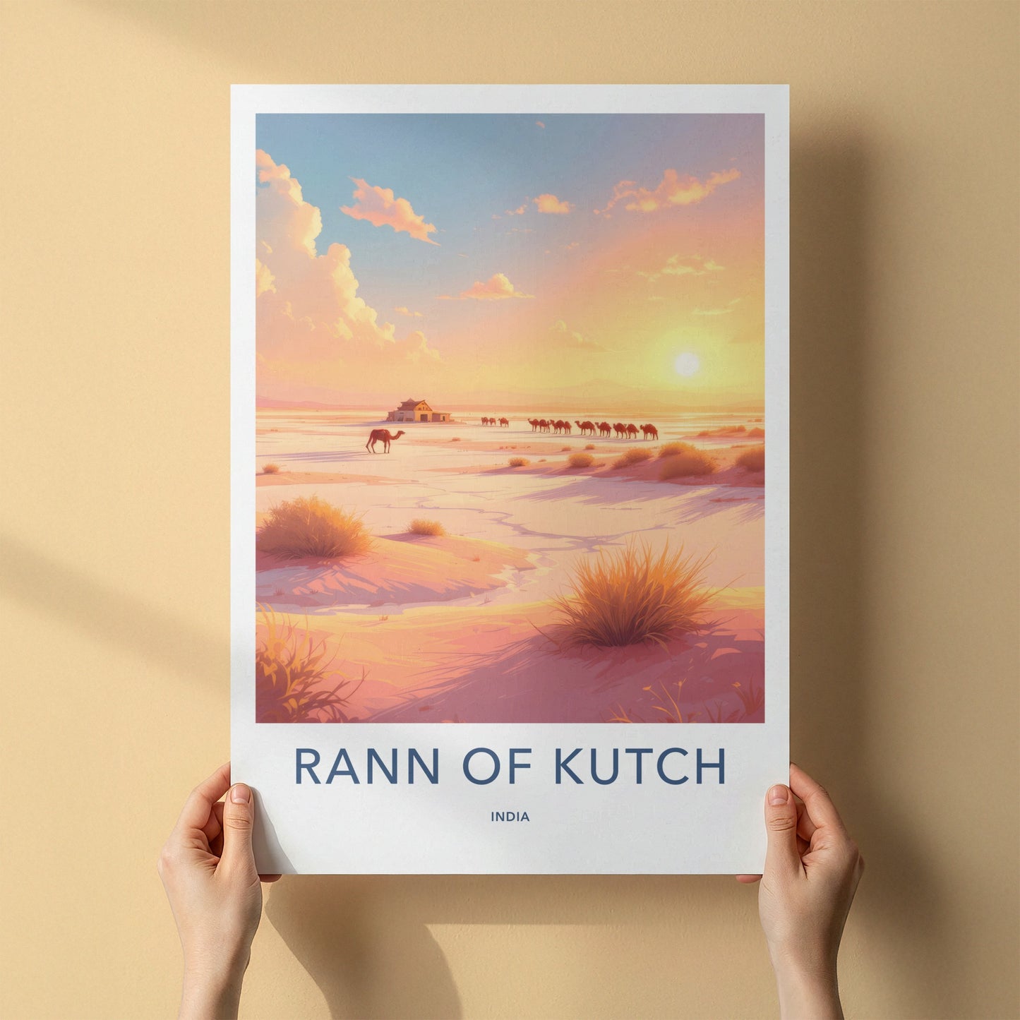 Rann Of Kutch Poster - India Travel Art - Gujarat Camels Salt Desert Home Decor