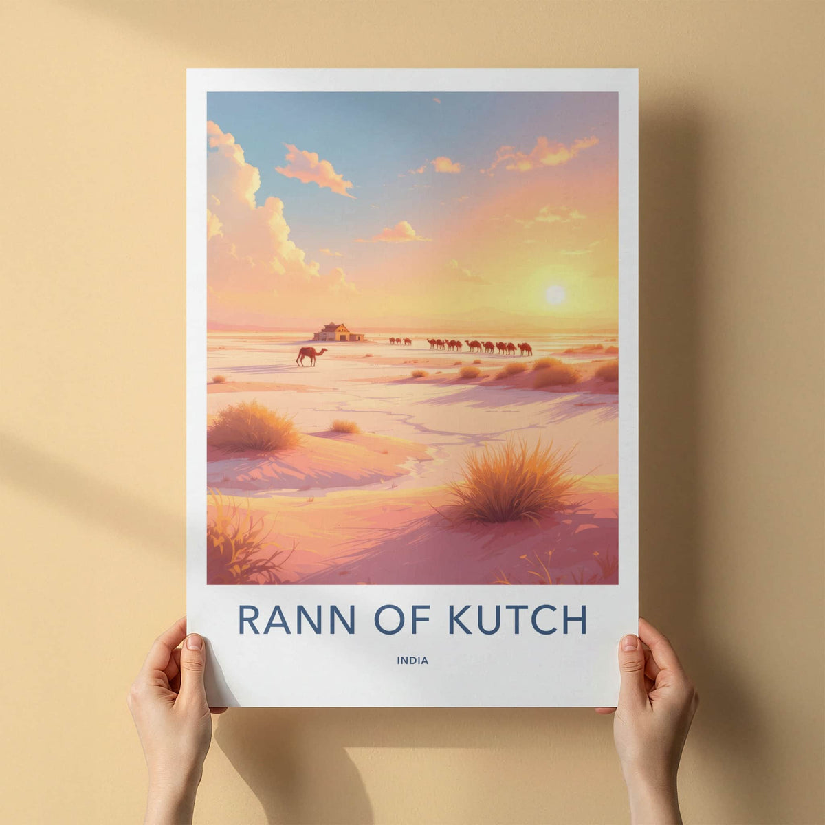 Rann Of Kutch Poster - India Travel Art - Gujarat Camels Salt Desert Home Decor
