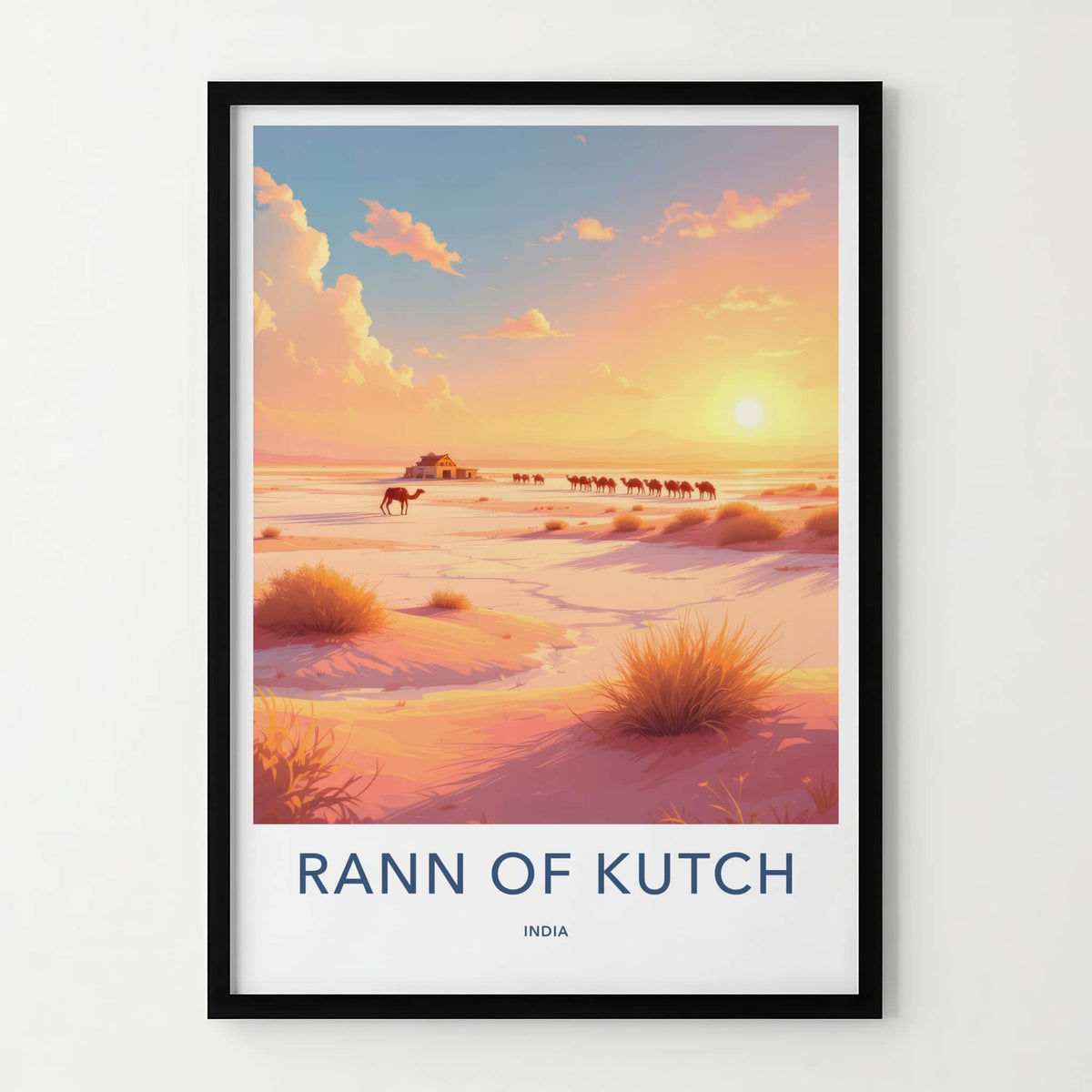 Rann Of Kutch Poster - India Travel Art - Gujarat Camels Salt Desert Home Decor