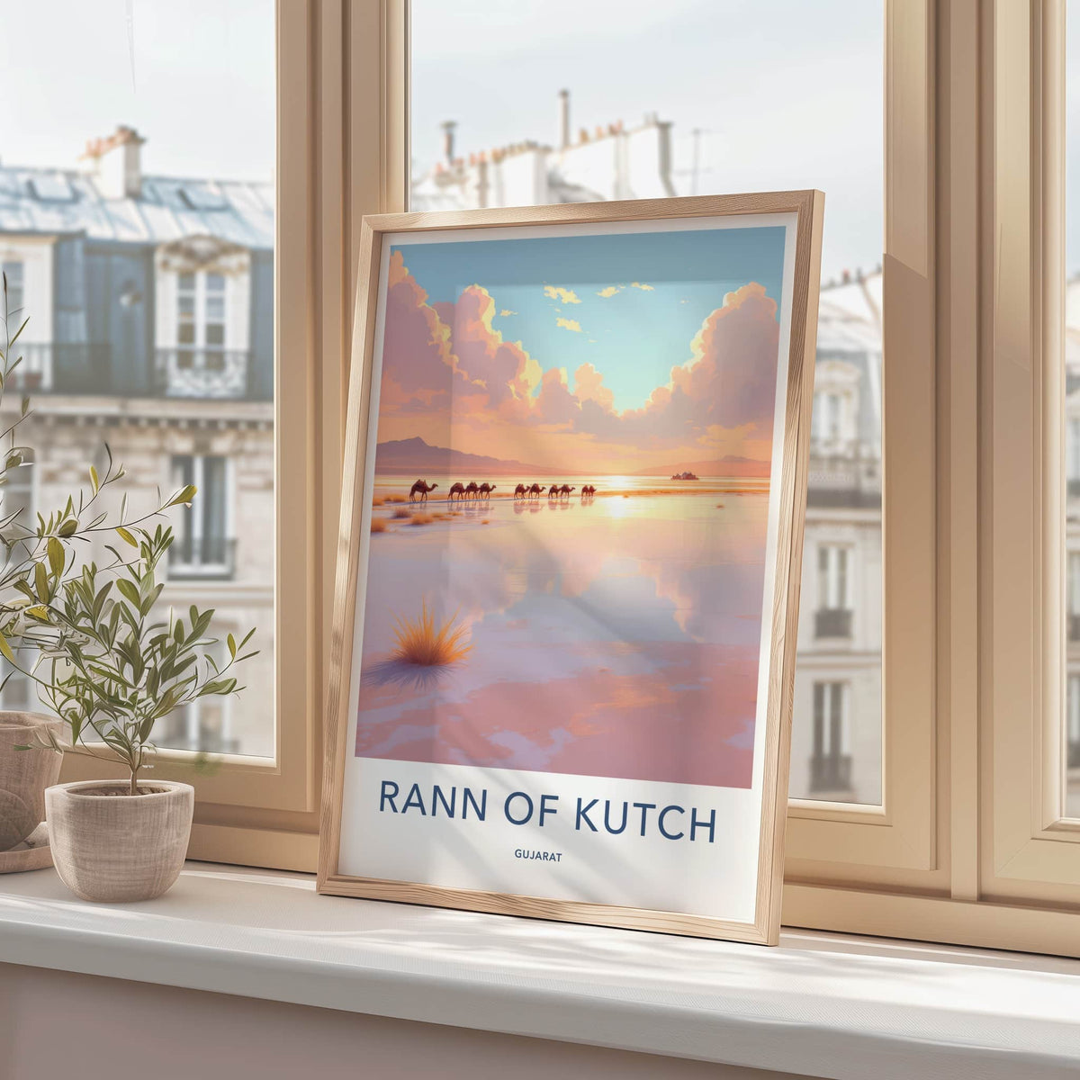 Rann Of Kutch Poster - India Travel Art - Gujarat Camels Sunset Home Decor