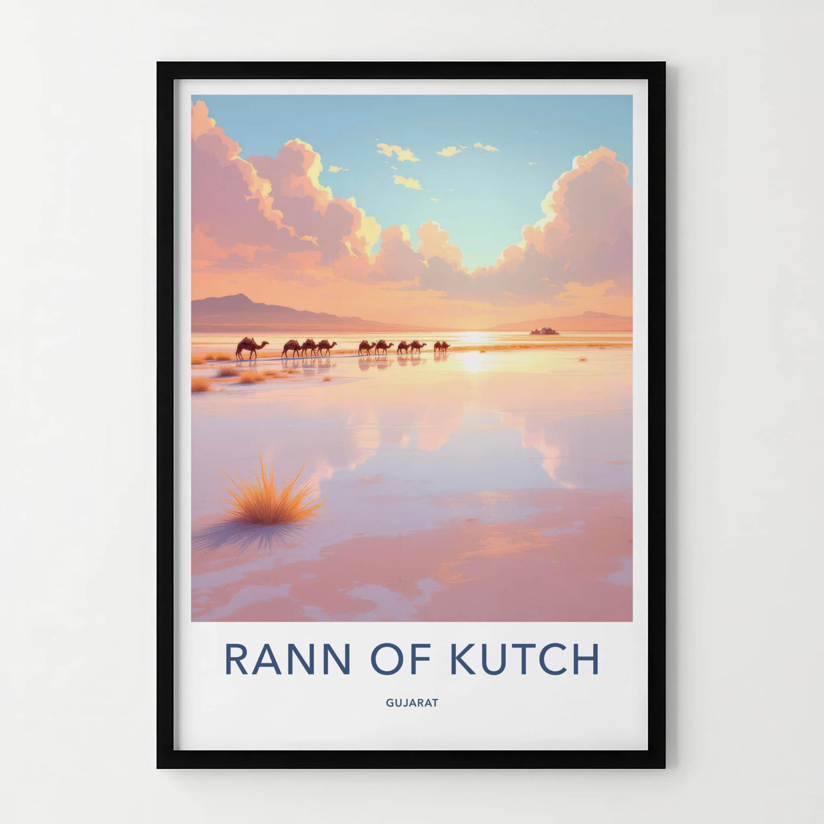 Rann Of Kutch Poster - India Travel Art - Gujarat Camels Sunset Home Decor