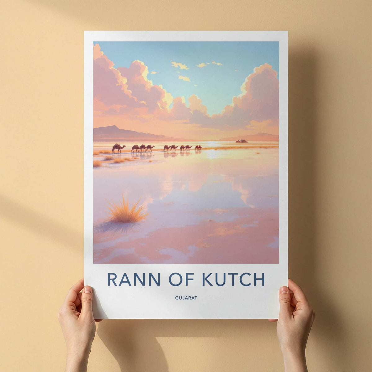 Rann Of Kutch Poster - India Travel Art - Gujarat Camels Sunset Home Decor