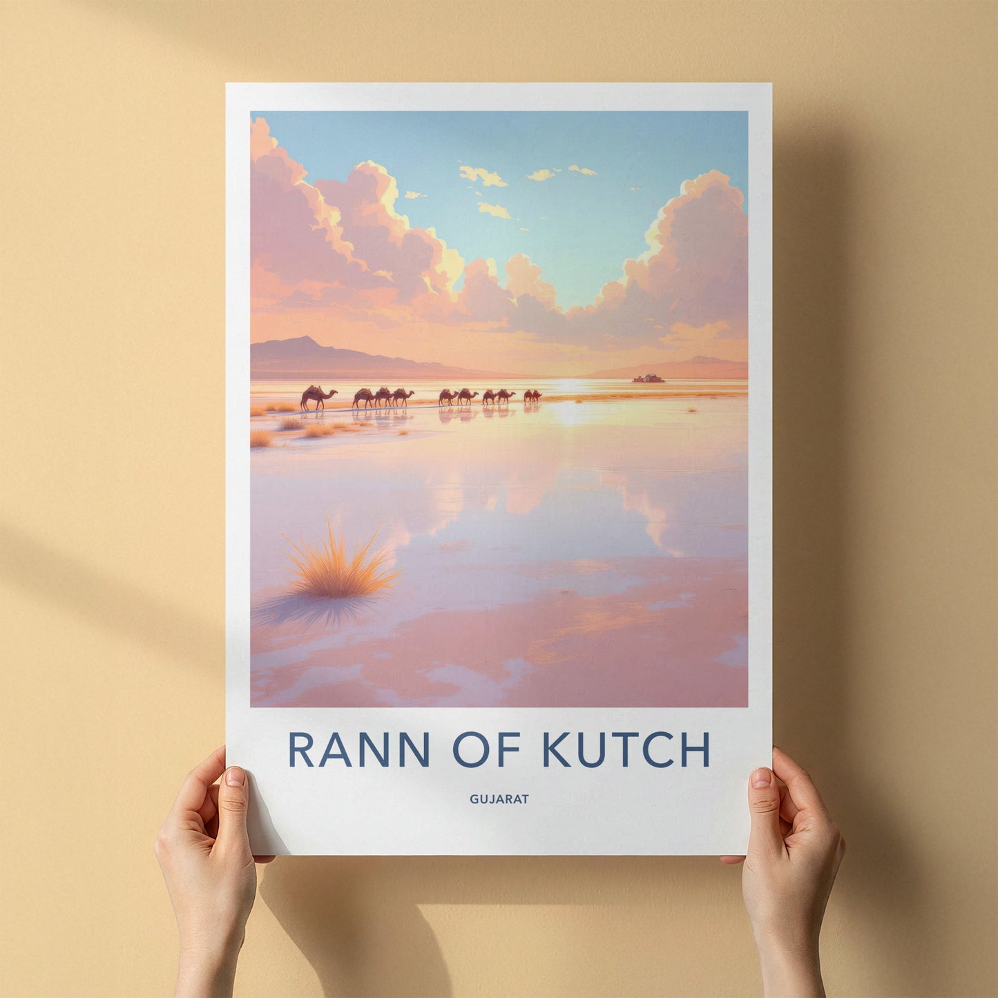 Rann Of Kutch Poster - India Travel Art - Gujarat Camels Sunset Home Decor